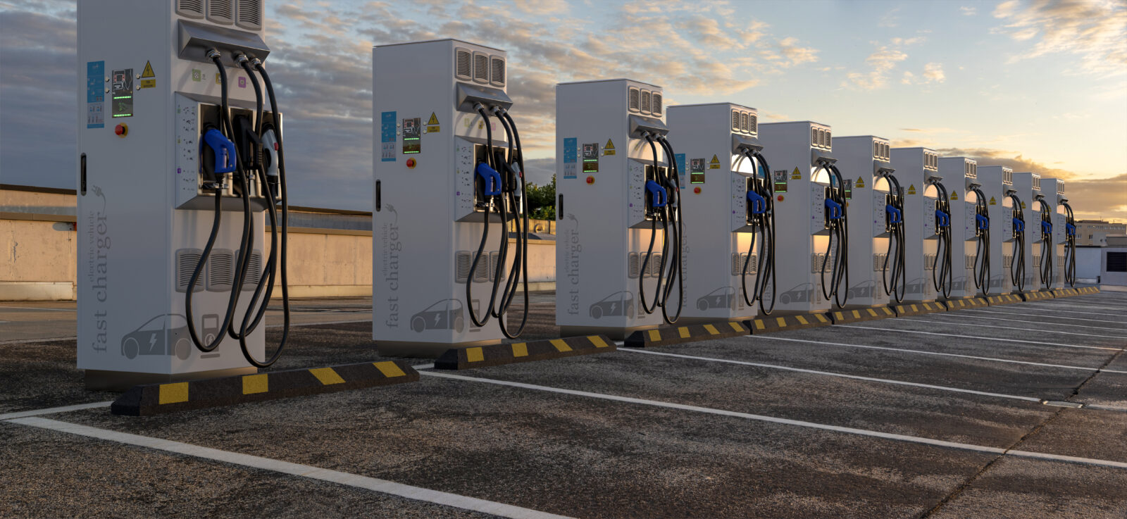 Fast charging station for electric cars equipped with a quick charger